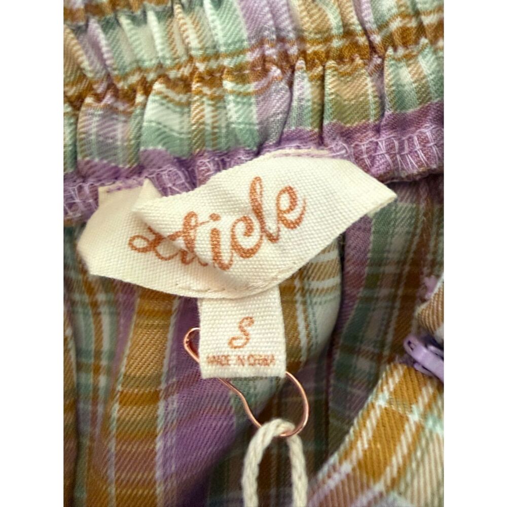 Listicle Plaid A-Line Skirt in Yellow & Lavender Plaid - Picture 6 of 8